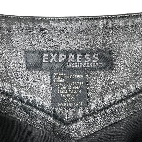 Vintage Y2K Express Black Leather Pants 3/4 Mid Rise Boot Cut 2000s Sleek Chic - Picture 4 of 4